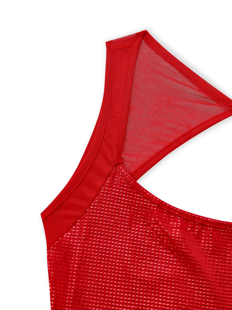 1980s Solid Sequined Mesh Buckle Square Neck Dress - vintage dress, retro fashion