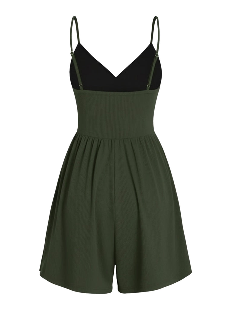 1980s Solid Spaghetti Strap V-Neck Romper - vintage jumpsuit, retro fashion