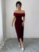 1980s Solid Velvet Off-Shoulder Midi Dress - vintage dress, retro fashion