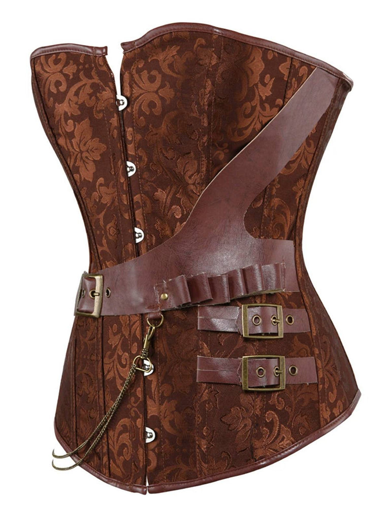 1980s Steampunk Leather Jacquard Floral Strapless Corset - vintage fashion, retro style