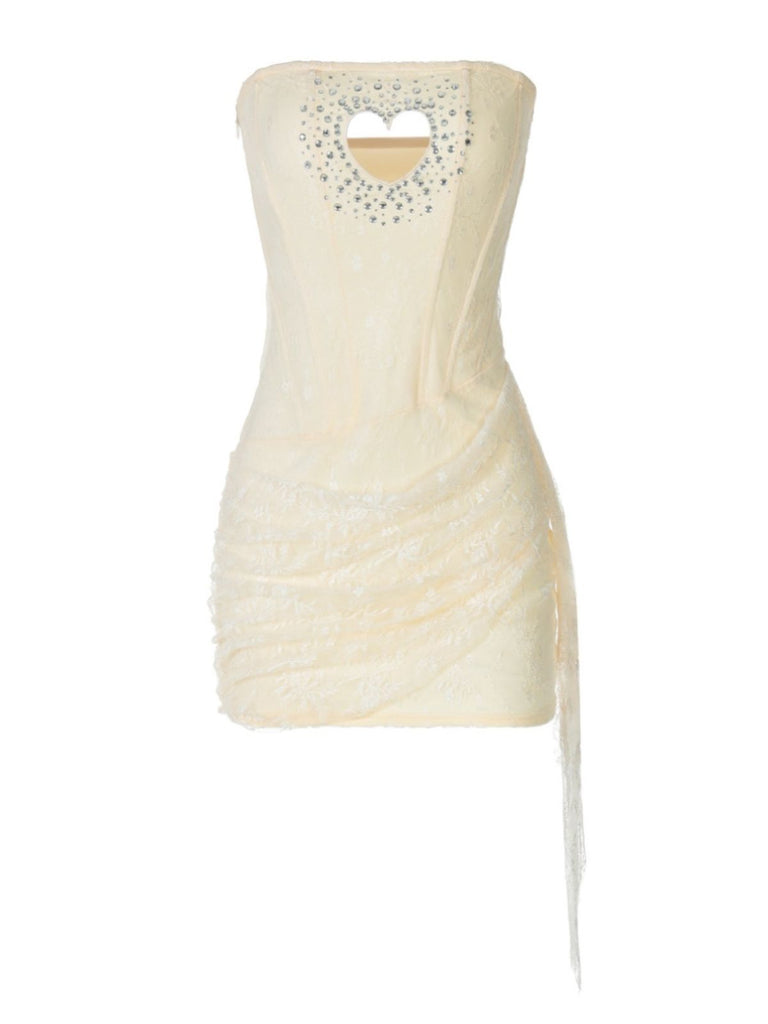 1980s Strapless Heart Cutout Diamond Lace Dress - vintage dress, retro fashion