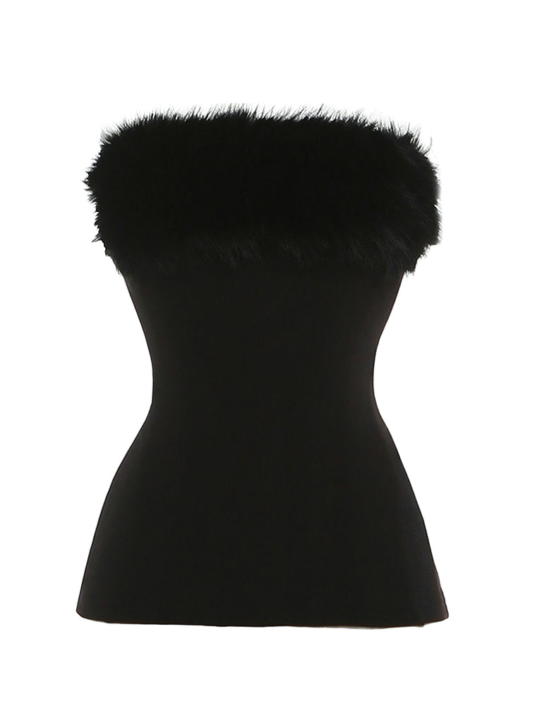 1980s Strapless Plush Fitted Top With Long Gloves - vintage fashion, retro style