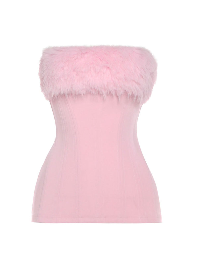 1980s Strapless Plush Fitted Top With Long Gloves - vintage fashion, retro style