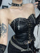 1980s Strapless Punk Leather Lace-Up Studded Top - vintage fashion, retro style