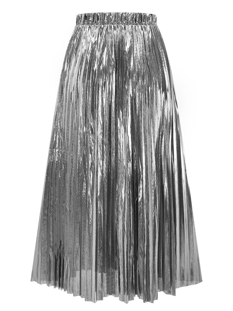 2PCS Metallic 1980s Pleated Cut-Out Swimsuit & Cover-Up - vintage swimsuit, pin-up style
