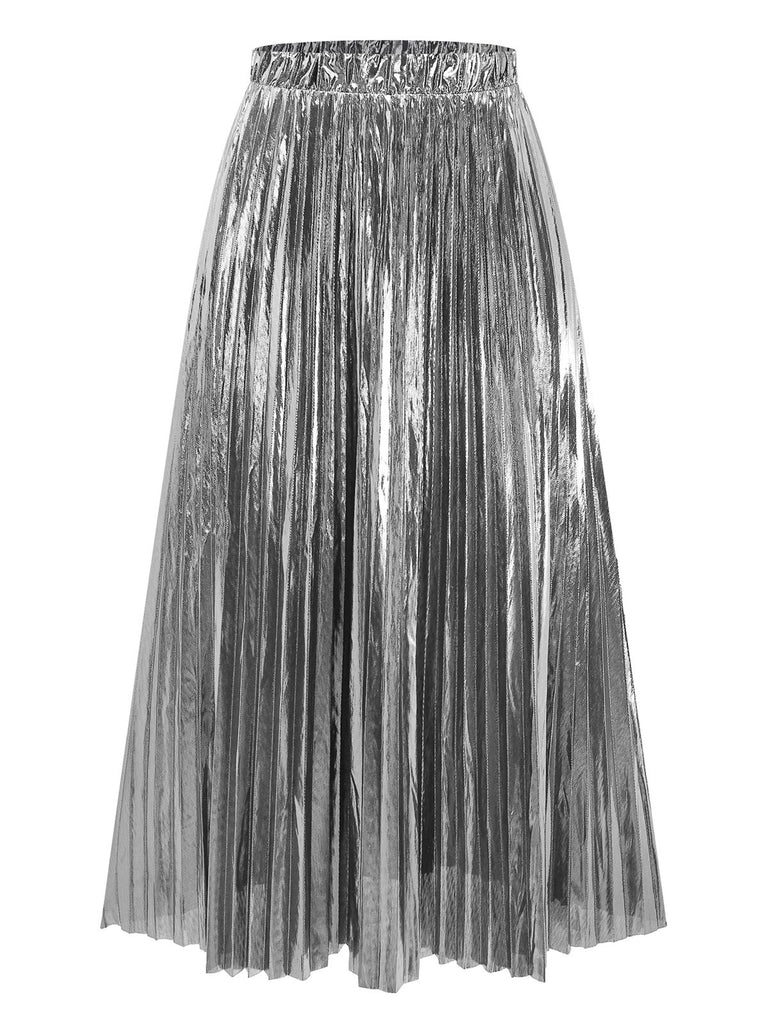 2PCS Metallic 1980s Pleated Cut-Out Swimsuit & Cover-Up - vintage swimsuit, pin-up style
