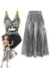 2PCS Metallic 1980s Pleated Cut-Out Swimsuit & Cover-Up - vintage swimsuit, pin-up style