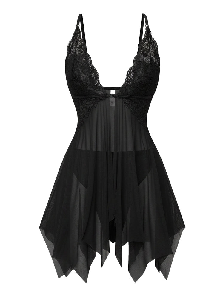 1980s Lace Mesh Sleepwear Classic Nightgown