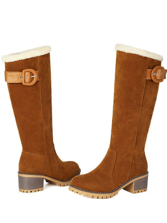 Suede buckle Faux Fur Knee-High Boots