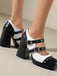 Mary Jane Studded Square Toe Block Heel Shoes