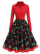 Red 1950s Cherry Print Long Sleeve Swing Dress