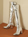 Metallic Thigh-High Block Heel Boots