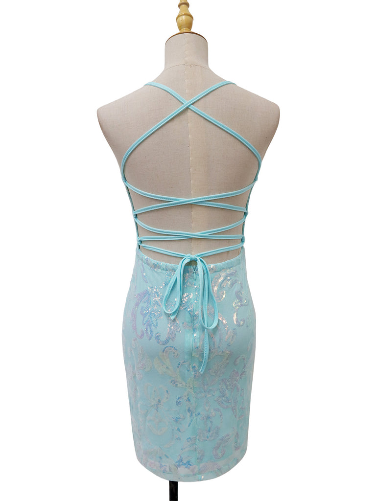 1920s Solid Sequin Spaghetti Strap Backless Dress