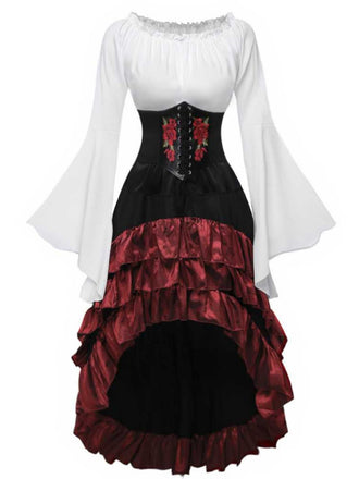 2PCS 1980s Ruffled Halloween Pirate Costume Set