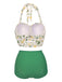 [Pre-Sale] [Plus Size] 1950s Floral Halter Lace-up Bikini Set