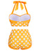 Yellow 1950s Polka Dots Halter Bikini Set