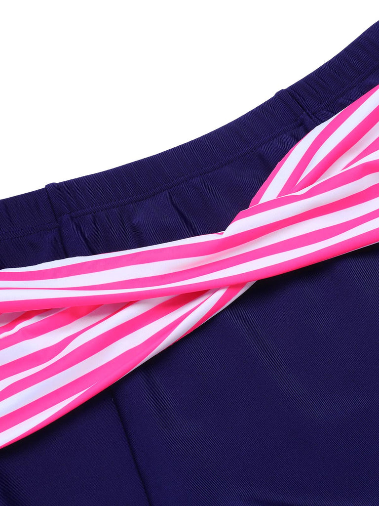 Pink & Blue 1950s Striped Halter Swimsuit