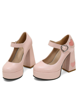 Vintage Heart Cut-Outs & Buckle Mary Jane High Heel Shoes
