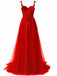 Red 1930s Spaghetti Strap Lace Tulle Maxi Dress