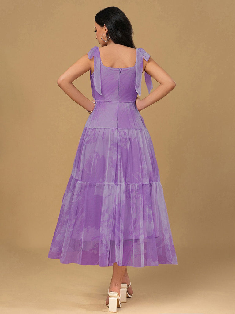 Lavender 1930s Floral Lace-Up Mesh Dress