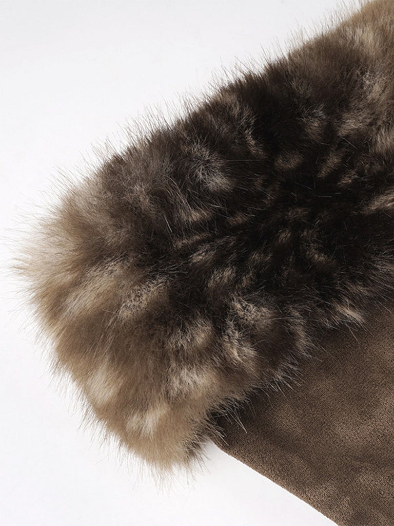 Brown 1980s Deer Faux Fur-Trimmed Crop Top