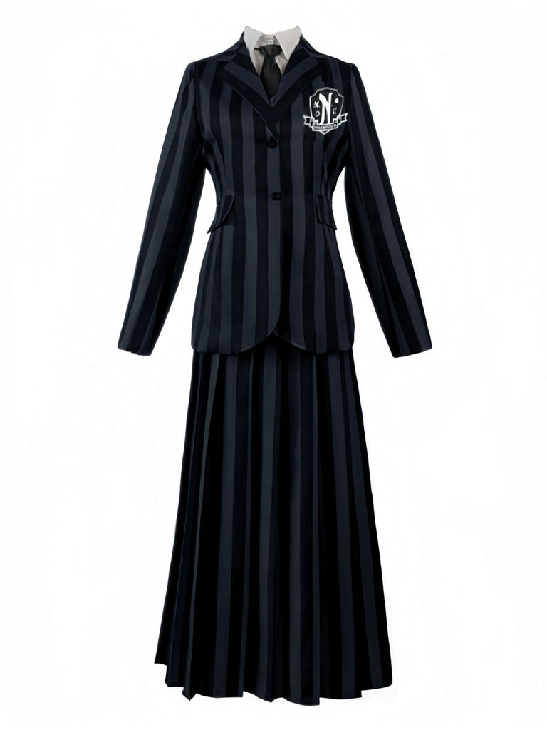 1940s Wednesday Academy Striped Uniform Costume Set