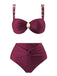 1950s Spaghetti Strap Jewel High-Waist Solid Bikini Set