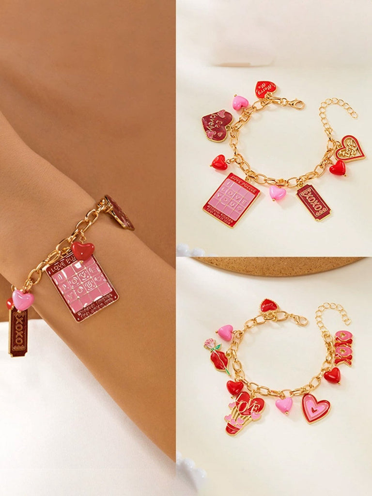 Valentine's Day Heart Rose Love Pendant Bracelet