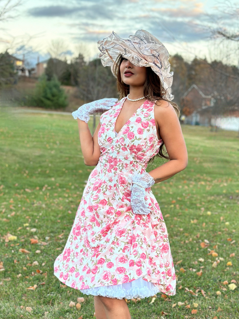 Pink 1950s Floral V-Neck Dress