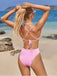 Pink 1950s Spaghetti Strap High-Leg Solid Swimsuit