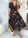 1940s Deep V-Neck Chiffon Polka Dots Floral Dress