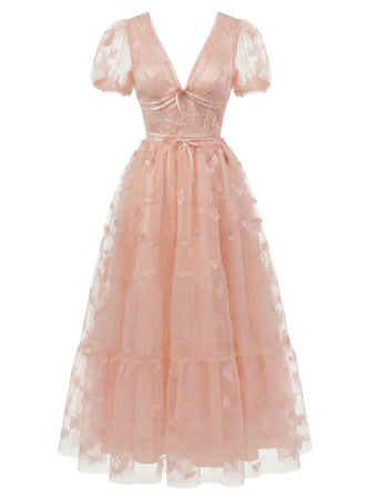 1930s Butterfly Floral Mesh Embroidered Maxi Dress