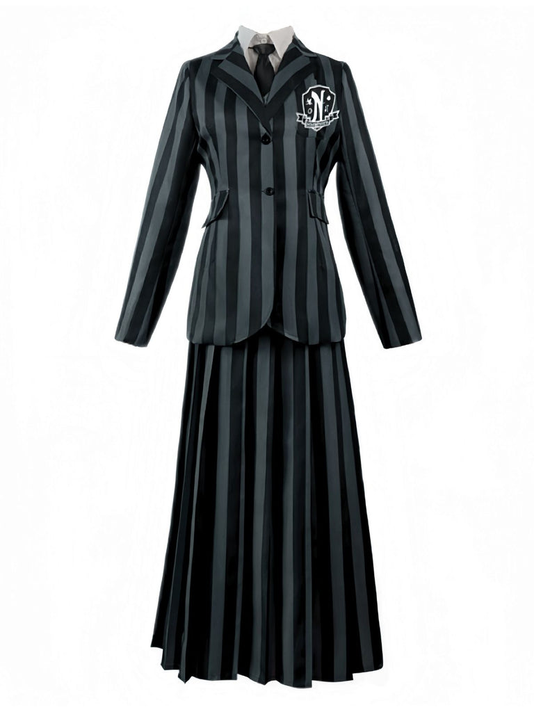 1940s Wednesday Academy Striped Uniform Costume Set