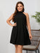 [Plus Size] Black 1950s Solid Backless Lace-Up Dress