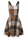 Khaki 1960s Square Neck Plaid Overall Dress