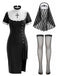 1980s Black Cross Patchwork Gothic Nun Dress & veil & stockings
