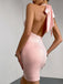 Pink 1960s Bejeweling Lace-Up Halter Dress