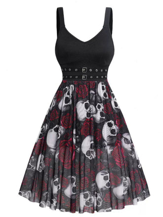 1950s Slip Halloween Skull Rose Dress