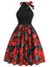 Red 1950s Rose Sleeveless Patchwork Dress