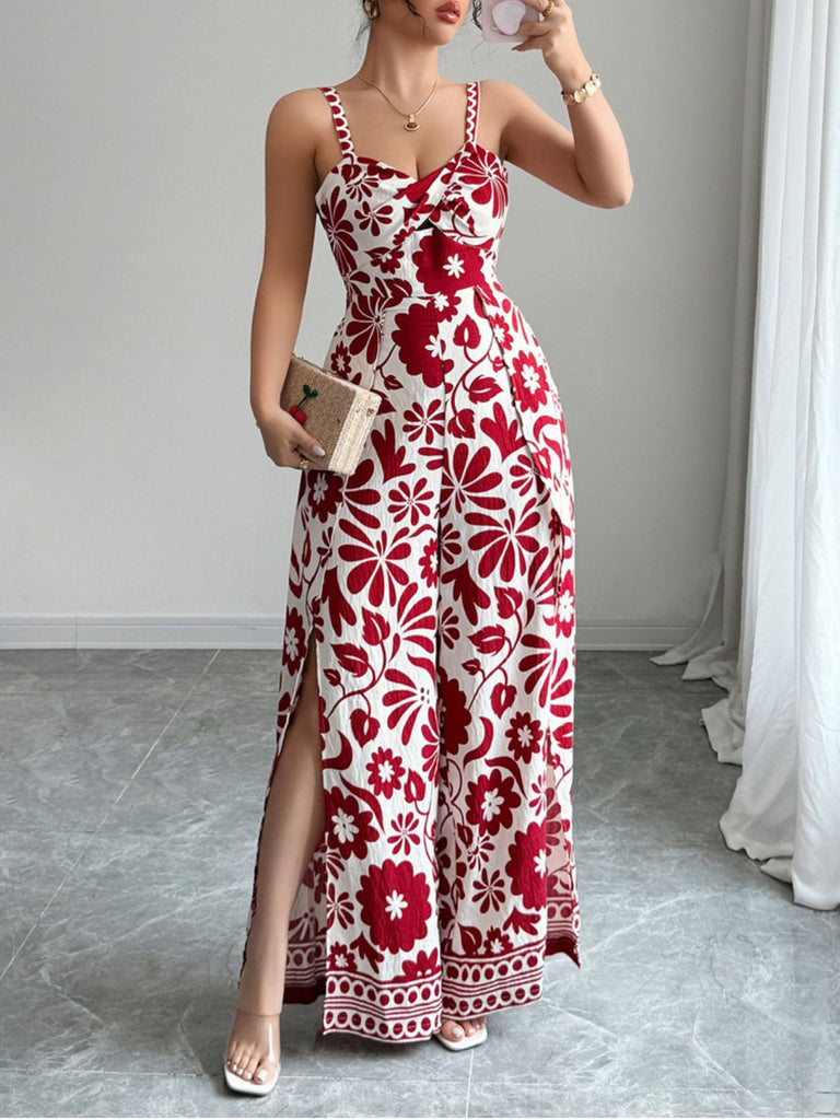 1970s Floral Boho Style Suspender Jumpsuit