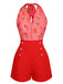 ‍Watermelon Red 1950s Halter Patchwork Romper (86% off)