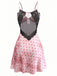 Pink 1940s Satin Polka Dot Lace Trim Backless Nightdress