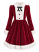 [Pre-Sale] Red & White 1950s Christmas Velvet Fur Trim Bow Dress