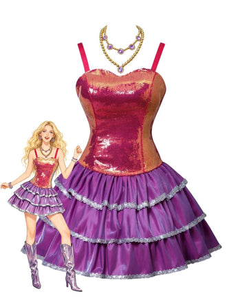 Pink 1960s Barbie Sequin Strap Ruffled Dress