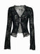 Black 1960s Water-soluble Lace Trim Sheer Blouse