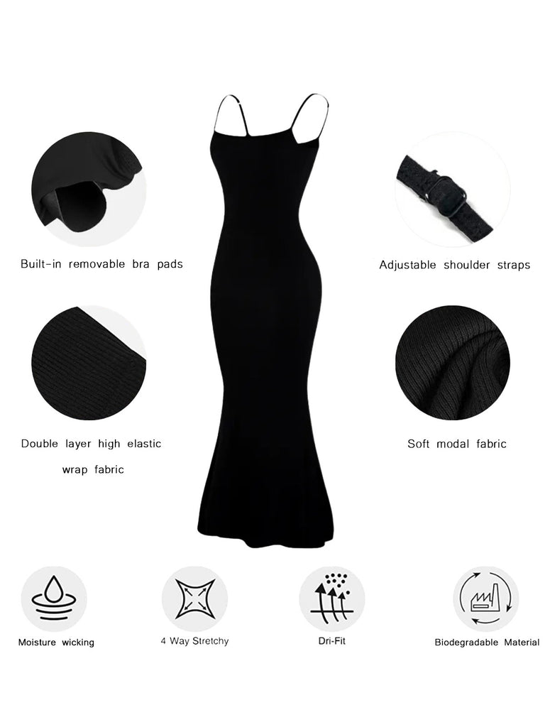Black 1970s 2-in-1 Shapewear Slip Dress
