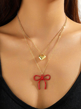 Heart Bow Double Layer Necklace
