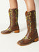 Brown Sunflower Embroidered Western Cowgirl Mid Calf Boots