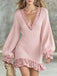 Leopard Knit Deep V Ruffle Mini Dress 1
