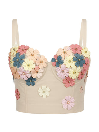 Beigeย 1950sย 3Dย Floralย Bonedย Corset